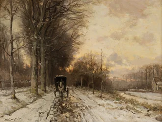 A Horse-Drawn Cart on a Snowy Path
