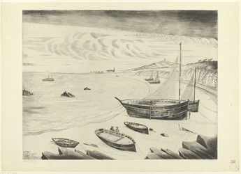 Eight moored ships on a beach - The Ships (original title)