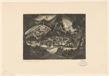 Hilly Landscape with Trees and Buildings