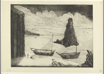 Two moored ships on a beach - Le Rocher