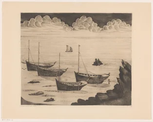 Four Moored Ships on a Breton Beach; After the Storm (original title)