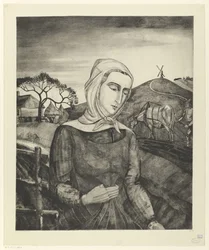 Flemish Peasant Girl in a Hilly Landscape