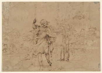 Saint Christopher (or Saint Roch?) in a Landscape