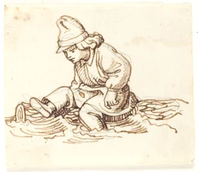 Boy Sitting on a Log in the Water