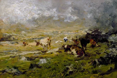 Mountain landscape with cows grazing