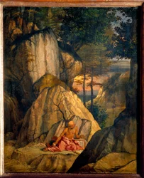 Saint Jerome Meditating in the Desert. Painting by Lorenzo Lotto