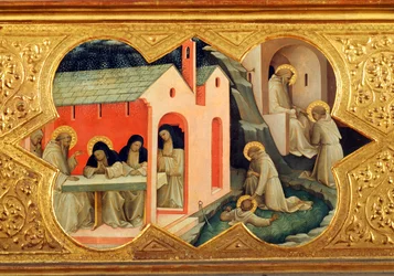 History of St Bernardino and St Benedict, (detail) of predella of Coronation of Virgin