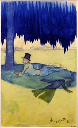 Man Sheltering Beneath a Tree
