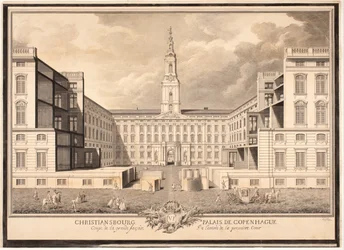 Christiansborg Palace in Copenhagen. Section of the Main Facade of the Entrance to the First Courtyard
