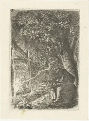 Woman and Child Sheltering from Lightning Under a Tree