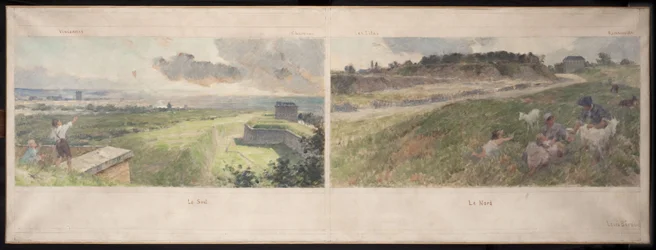 Sketch for the Bagnolet Town Hall: Two views of the surroundings of Bagnolet (north and south)