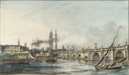 View across the Thames towards the Church of St Magnus and the Monument