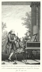 Leopold Mozart playing music with his daughter Marianne and son Wolfgang (engraving)