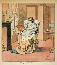Illustration from the book The Memorial of Saint Helene by Count Emmanuel de Las Cases: The sick Emperor Napoleon in St. Helene