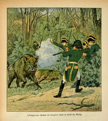 The Emperor Napoleon hunts the boar in the forest of Marly