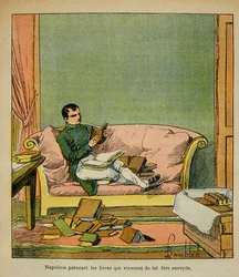 Emperor Napoleon travels through the books that have just been sent to St. Helene