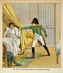 Illustration by Bombled Louis (1862-1927) from the book "The Memorial of Saint Helene" by Count Emmanuel de Las Cases (1766-1842): Napoleon awakens Las Cases in bed at St. Helene, Private Collection