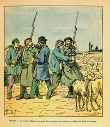 The Eastern Armee of Eugene Sergeant, Illustrated by Louis Bombled: The Martin Mobile, Disguised as a Peasant, Seized a Herd of Sheep Led by Two Prussians to Langres in November 1870