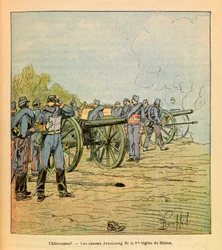 In front of Chateauneuf, the Armstrong canons of the First Legion of the Rhone in December 1870