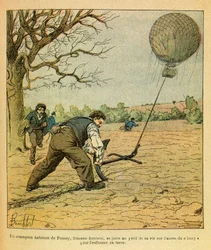 Battle of Nuits Saint Georges; peasants try to hold an observation balloon