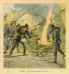 In Vezelise, the Prussians after invading the city, burn a house