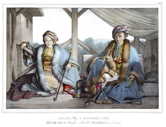 Ismael, Bey and Mehemet Pasha, Son of Veli, Pasha of Thessaly and Grandson of Ali Tebelen (1741-1822), Vizir of Janina, in Journey to Athenes and Constantinople, or Collection of Greek and Ottoman Portraits, Views and Costumes, Painted on Places of Nature