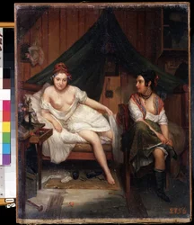 Portrait of Two Young Women in Negligee, Waking Up After a Night of Love