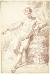 Male Nude, Standing, Leaning on Left Arm