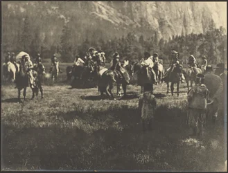 Group on Horseback Including Native Americans in Traditional Dress