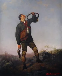 Hunter Blowing the Horn or The Hallali