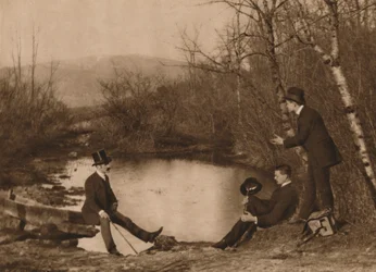Three Men by Pond