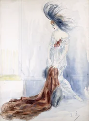 Elegant Lady with Plumed Hat and Fur Coat