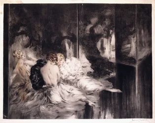 Three Women Relaxing by a Screen