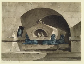 Sepulcher in Egyptian Style with Sphinxes and an Owl