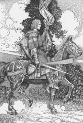 Sir Tristam Riding to Tintagil Castle, Illustration by Louis Rhead from 