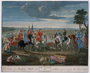 The taking of Marshall Tallard and pushing 4000 Horses into the Danube at the Battle of Blenheim in 1704, c.1760