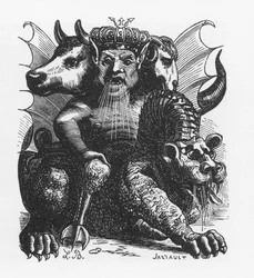 Asmodeus, demon of the Bible - Asmodeus or Ashmedai, king of demons - in “The Infernal Dictionary” by Collin de Plancy - engraving by L. Breton, Paris