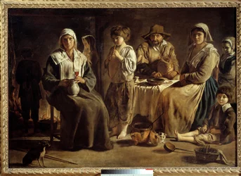 A family of peasants in an interior. Painting by Louis Le Nain. 1642. Paris, Louvre Museum