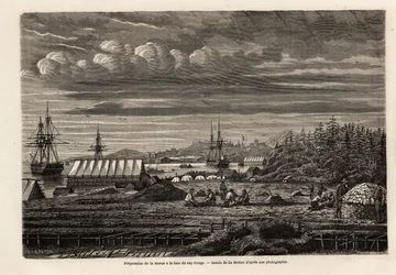 Preparation of cod at the bay of Cap Rouge