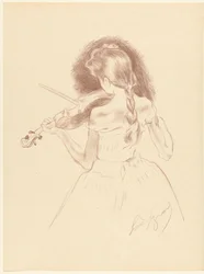 Girl Seen from Behind Playing Violin