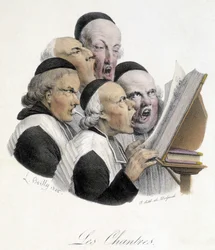 Singing religious men. Caricature by L. Boilly dating from 1826