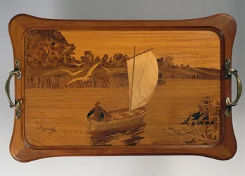 Tray with lake scene