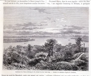 Confluence of the Mekong River and Lake Touli Channel - Drawing by Sabatier according to Mr. Mouhot. Tour du Monde