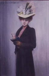 An Elegant Lady with a Blue Notebook