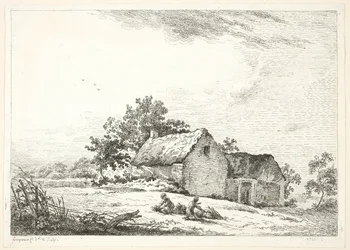 Farm Scene with Boys Bundling Wood