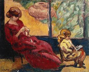 Mrs. Valtat Sewing and Her Son Jean