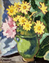 Yellow Daisies in a Green Jug
