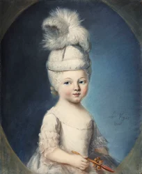 Portrait of the Marquis de Fleury as an Infant in a Padded Hat, with a Plume, Holding a Gold and Coral Teething Rattle