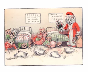 Kittens Cowering in Fear at the Sight of a Cat Dressed as Father Christmas, c.1880