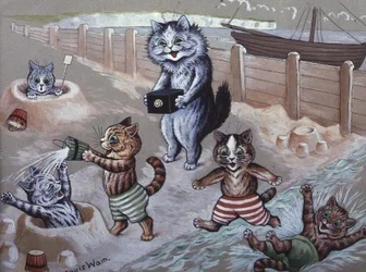Cats Bathing in the Sea